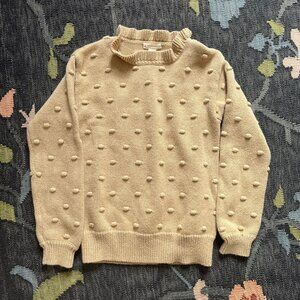 Crewcuts Girls Tan/ Camel Ruffleneck Bauble Sweater 100% Cotton Size Medium